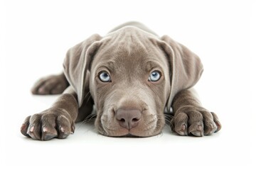 A setter puppy, a weimaraner. the breed of hunting shorthair dog. isolate, white background. - obrazy, fototapety, plakaty