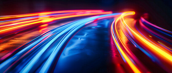 Dynamic Night Traffic: High-Speed Movement on Highway, Symbolizing Urban Life and Fast-Paced Transportation