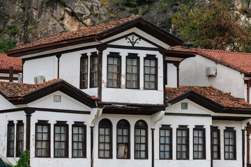 Fototapeta premium View of buildings and houses in public places in Turkey, sunny summer day