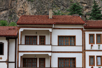 View of buildings and houses in public places in Turkey, sunny summer day