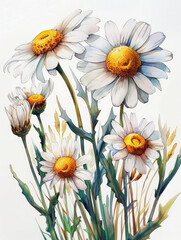 Obraz premium colorful chamomile watercolor illustration isolated 