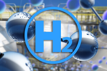 H2 logo. Hydrogen molecules. H2 background. Hydrogen cells under magnifying glass. Use of h2 in...