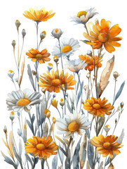 Fototapeta na wymiar colorful chamomile watercolor illustration isolated 
