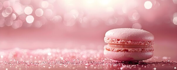 Pink French Macaron Against Pink Background: A Closeup Shot. Concept Food Photography, Close-up Shot, Pink Macaron, Dessert, Styling