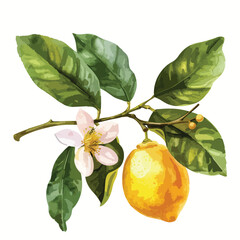 Watercolor illustration of a lemon branch