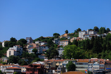 Fototapeta premium View of buildings and houses in public places in Turkey, sunny summer day