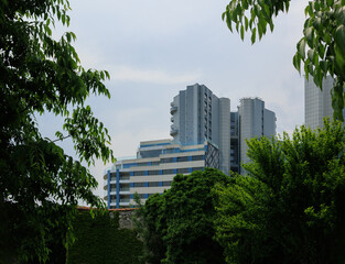 Obraz premium View of buildings and houses in public places in Turkey, sunny summer day