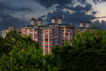 Naklejka premium View of buildings and houses in public places in Turkey, sunny summer day