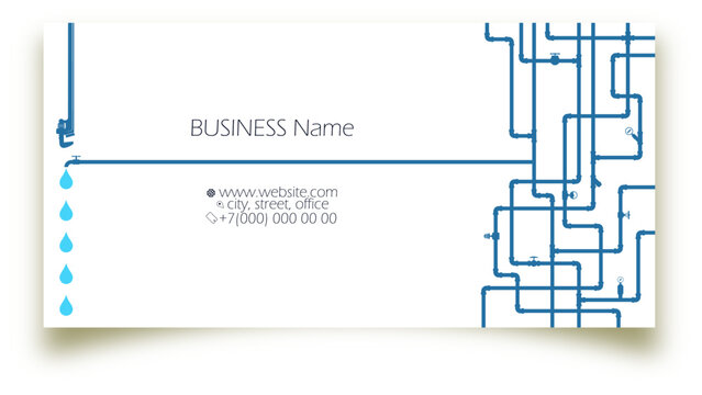Business card concept for plumber. Plumbing repair and service