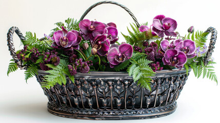 Naklejka premium Basket Filled With Purple Flowers