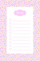 To do list blank template with check box, colorful confetti background