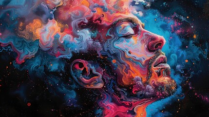 An electrifying and energetic portrayal of a person in a state of psychedelic euphoria, wallpaper illustration
