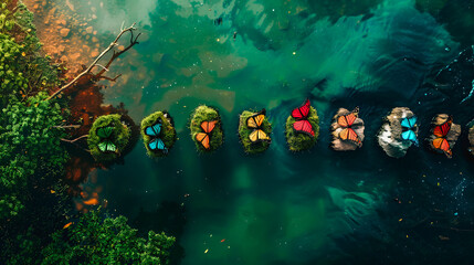 Fototapety  Concept de la nature avec papillons et nature, vue drone