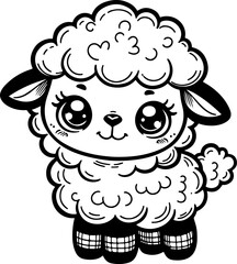 Cute baby sheep black outline vector illustration. Coloring book for kids.