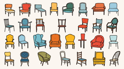 Chair doodle icons collection in vector