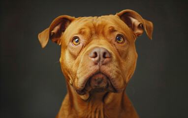 Photo of a pitbull with a confused face - obrazy, fototapety, plakaty
