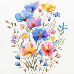 beautiful wildflowers watercolor illustration isolated 