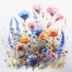 Naklejka premium beautiful wildflowers watercolor illustration isolated 