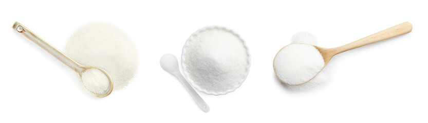 Fototapeta premium Granulated sugar isolated on white, top view