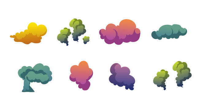 Smell cloud bad stink smelly armpit isolated set. Vector flat graphic design illustration