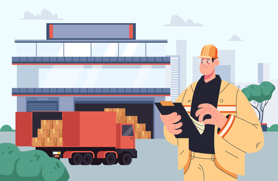 Delivery shipment service warehouse concept. Vector flat graphic design illustration