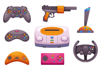 Video game console retro controller isolated set. Vector graphic design illustration