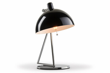 Black Mid-Century Modern Table Lamp, with chrome leg, on a white background - 750171711