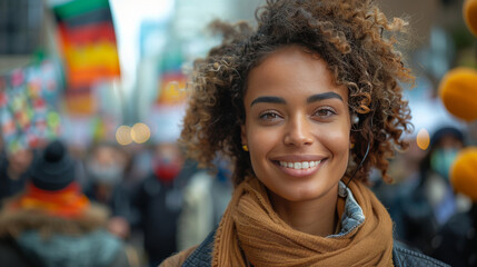Woman With Curly Hair Smiling