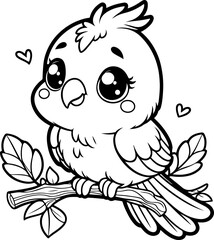 Fototapeta premium Cute baby parrot black outline vector illustration. Coloring book for kids.