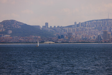 Cityscape View from the water to buildings in the city of Istanbul 