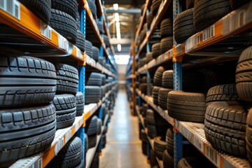 Fototapeta premium High rack with customer tires in tire service warehouse