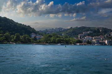 Cityscape View from the water to buildings in the city of Istanbul 