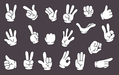 Cartoon comic retro arm hand finger gesture isolated set. Vector flat graphic design illustration