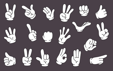 Fototapeta premium Cartoon comic retro arm hand finger gesture isolated set. Vector flat graphic design illustration