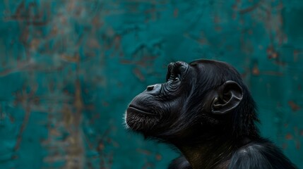 Contemplative Chimpanzee Portrait Against Textured Blue Background
