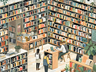 Journey Through Genres: Engaging Illustrations of Bookstore Treasures