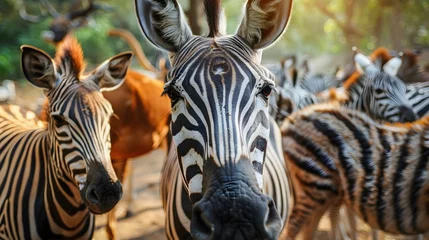 Fotobehang Close-Up of Zebra with Herd in Background © HappyKris