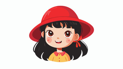 A cute little girl with dark black hair wearing red