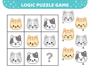 Obraz na płótnie Canvas Logic puzzle game. Cute kittens. For kids. Cartoon