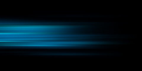 Blur fluorescent light. Futuristic rays. Cyber glare. De focused neon ultraviolet navy blue color laser beam flare motion on dark black modern abstract background.