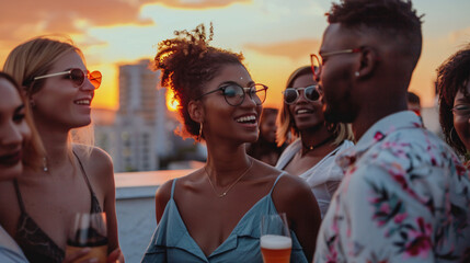 group of people at skybar sunset party, couple, woman, love, beach, people, summer, sunglasses,...