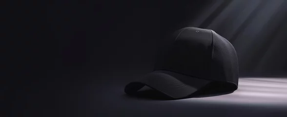 Poster black baseball cap on a dark background © Kordiush