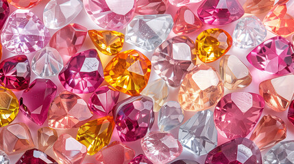 gemstones background, pink, white and gold gems, gemstones wallpaper, precious stones, jewelry