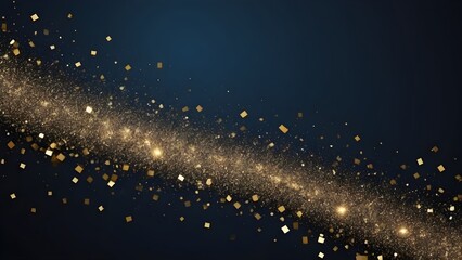 Fototapeta na wymiar Abstract background with dark blue and gold particle and golden shiny star dust, Christmas feeling, Gold foil texture. Holiday concept. Gold foil texture, postcard. Generative AI 