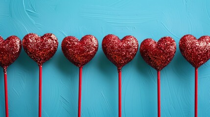 Red Glitter Heart Picks for Valentine's Day or Appreciation Theme Generative AI