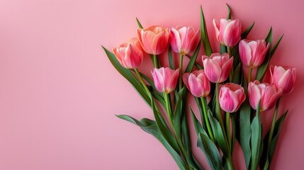 Pastel Pink Spring Tulip Bouquet on Valentine's Day and Easter Backdrop Generative AI