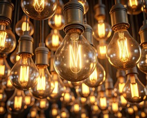 Glowing Vintage Lightbulbs Array