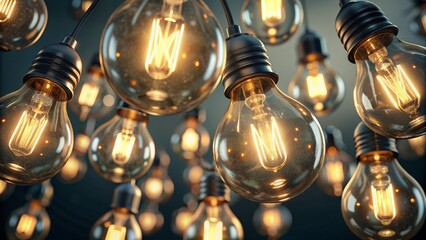 Glowing Vintage Lightbulbs Array