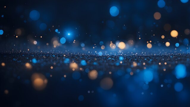 Glitter light blue particles stage and light shine abstract background. Flickering particles with bokeh effect. Blue glow particle abstract bokeh background; Generative AI	
