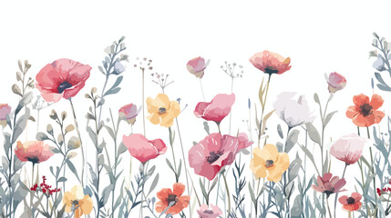 Beautiful vector floral summer seamless pattern with - obrazy, fototapety, plakaty